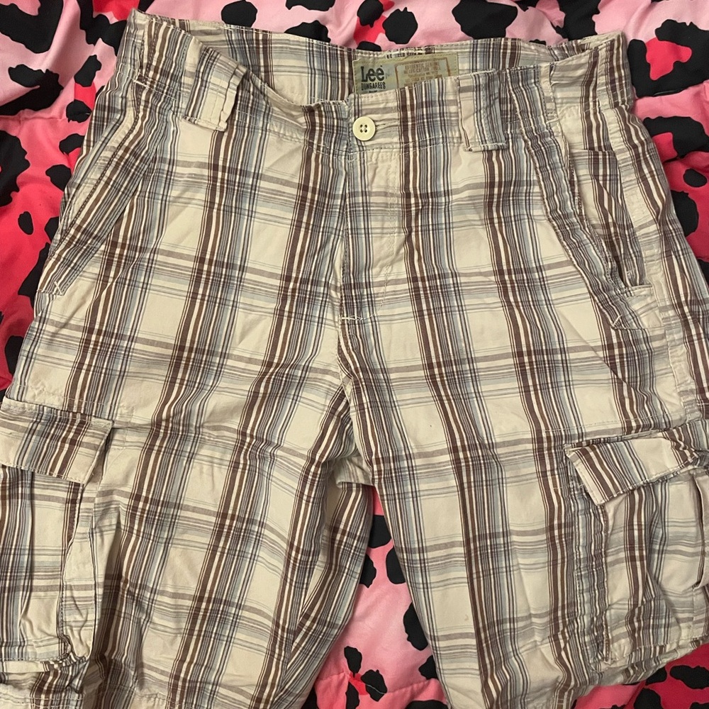 Lee Men's Cargo Shorts - Brown and Cream Plaid